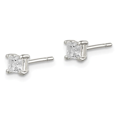 Sterling Silver Princess Basket Set CZ Stud Earrings, 3 x 3mm