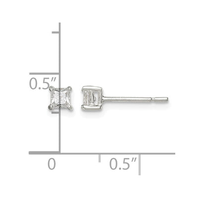 Sterling Silver Princess Basket Set CZ Stud Earrings, 3 x 3mm