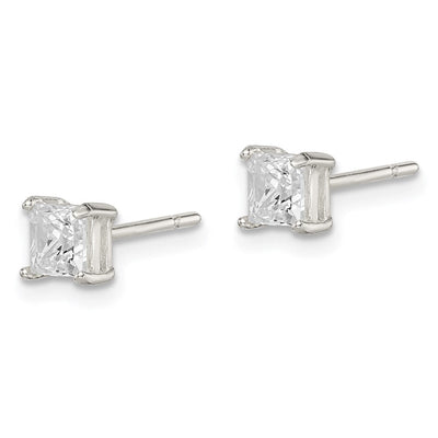 Sterling Silver Princess Basket Set CZ Stud Earrings, 4 x 4mm