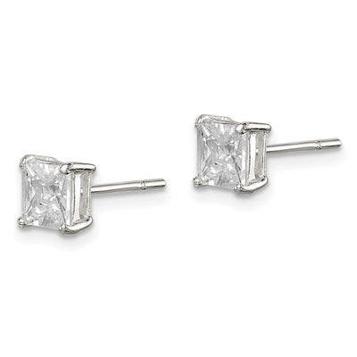 Sterling Silver Princess Basket Set CZ Stud Earrings, 5 x 5mm
