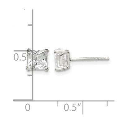Sterling Silver Princess Basket Set CZ Stud Earrings, 5 x 5mm