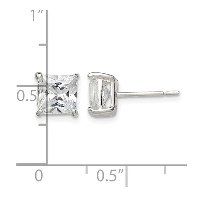 Sterling Silver Princess Basket Set CZ Stud Earrings, 6 x 6mm