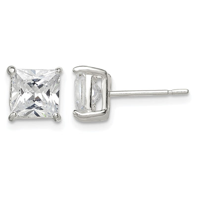 Sterling Silver Princess Basket Set CZ Stud Earrings, 6 x 6mm