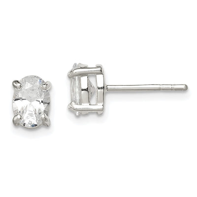 Sterling Silver Polished Oval Basket Set CZ Stud Earrings