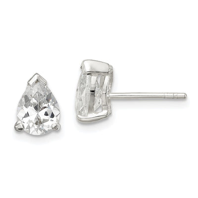 Sterling Silver Polished Pear Basket Set CZ Stud Earrings