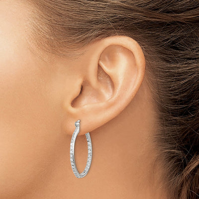Sterling Silver Rhodium-plated CZ In/Out Hoop Earrings, 33 x 28mm
