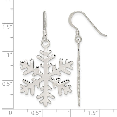 Sterling Silver Snowflake Dangle Earrings, 45 x 25mm