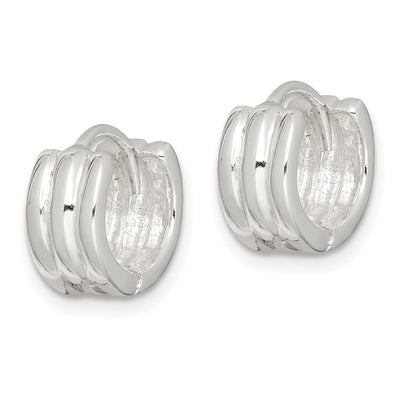 Sterling Silver Striped Hinged Hoop Earrings, 10 x 6mm