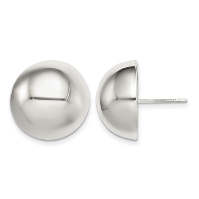 Sterling Silver Polished Button Earrings, 16 x 16mm