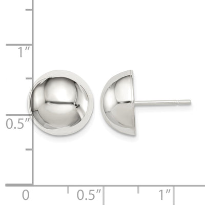 Sterling Silver Polished Button Earrings, 12 x 12mm