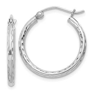 Sterling Silver Rhodium Plated Diamond Cut Hoop Earrings (Style QE3531)