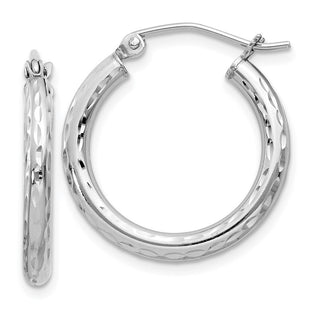 Sterling Silver Rhodium Plated Diamond Cut Hoop Earrings (Style QE3533)