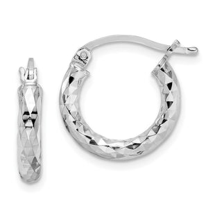 Sterling Silver Rhodium Plated Diamond Cut Hoop Earrings (Style QE3544)