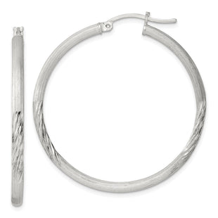 Sterling Silver Polished/Satin D/C Hoop Earrings