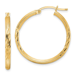 Sterling Silver Flash Gold-plated Polished/Satin D/C Hoop Earrings (Style QE3555GP)