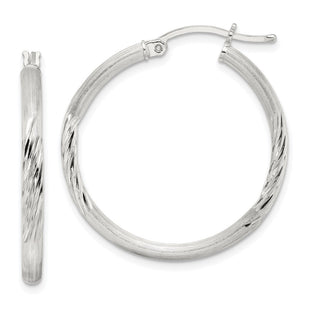 Sterling Silver Polished/Satin D/C Hoop Earrings
