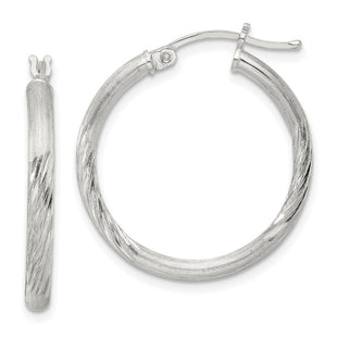 Sterling Silver Polished/Satin D/C Hoop Earrings