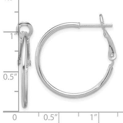 Sterling Silver Rhodium-plated Omega Back Round Hoop Earrings, 25 x 1.5mm