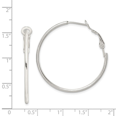 Sterling Silver Rhodium-plated Omega Back Round Hoop Earrings, 36 x 1.8mm