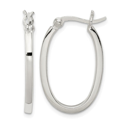 Sterling Silver Square Tube Oval Hoop Earrings, 26 x 2mm