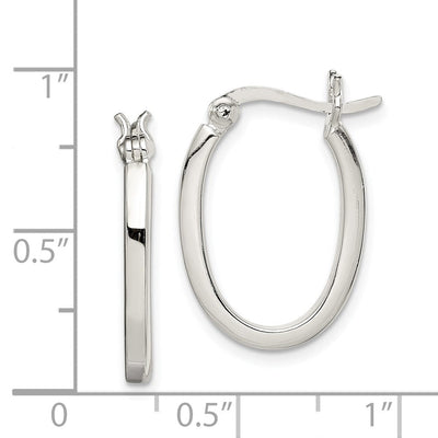 Sterling Silver Square Tube Oval Hoop Earrings, 22 x 2mm