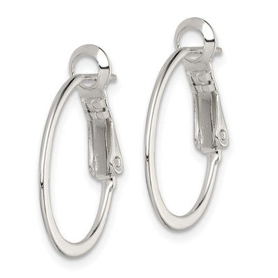Sterling Silver Rhodium-plated Oval Omega Back Hoop Earrings, 22 x 21mm