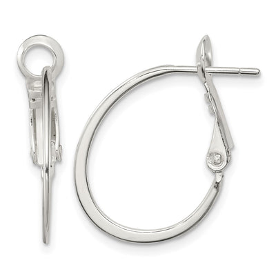 Sterling Silver Rhodium-plated Oval Omega Back Hoop Earrings, 22 x 21mm