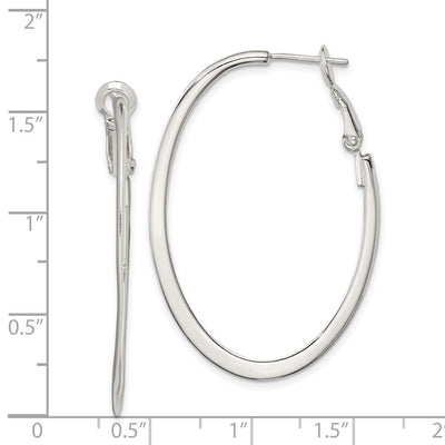 Sterling Silver Rhodium-plated Oval Omega Back Hoop Earrings, 40 x 28mm
