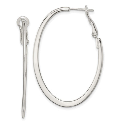 Sterling Silver Rhodium-plated Oval Omega Back Hoop Earrings, 40 x 28mm