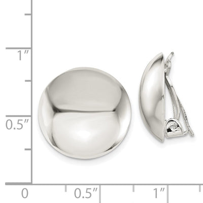 Sterling Silver Polished Non-Pierced Circle Button Earrings, 18 x 18mm