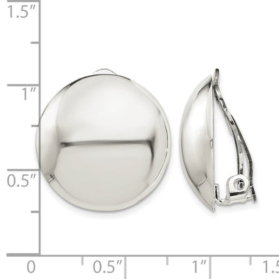 Sterling Silver Polished Non-Pierced Circle Button Earrings, 23 x 22mm