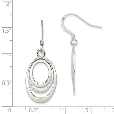 Sterling Silver Polished Triple Oval Dangle Earrings, 41 x 15mm