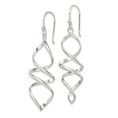Sterling Silver Polished Corkscrew Twisted Dangle Earrings