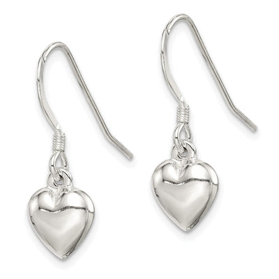 Sterling Silver Heart Dangle Earrings, 24 x 9mm