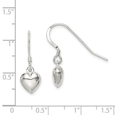 Sterling Silver Heart Dangle Earrings, 24 x 9mm