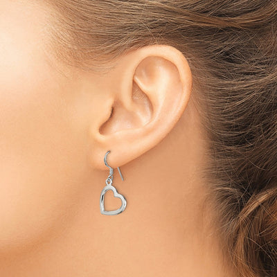 Sterling Silver Heart Dangle Earrings, 30 x 13mm
