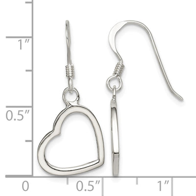 Sterling Silver Heart Dangle Earrings, 30 x 13mm