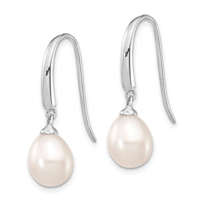 Sterling Silver Rhodium-plated White Teardrop Freshwater Cultured Pearl Dangle Earrings, 26 x 8 to 9mm