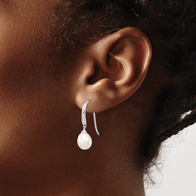 Sterling Silver Rhodium-plated White Teardrop Freshwater Cultured Pearl Dangle Earrings, 26 x 8 to 9mm