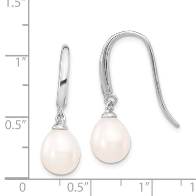Sterling Silver Rhodium-plated White Teardrop Freshwater Cultured Pearl Dangle Earrings, 26 x 8 to 9mm