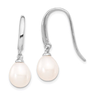 Sterling Silver Rhodium-plated 8- White Teardrop Freshwater Cultured Pearl Dangle Earrings (Style QE4333)