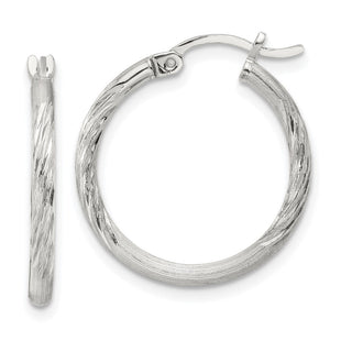 Sterling Silver Polished/Satin D/C Hoop Earrings