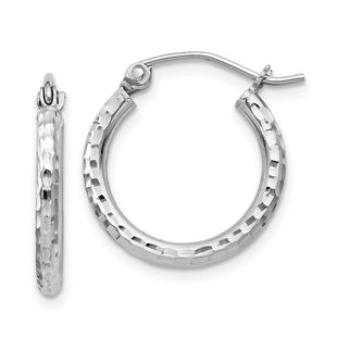 Sterling Silver Rhodium Plated Diamond Cut Hoop Earrings (Style QE4461)