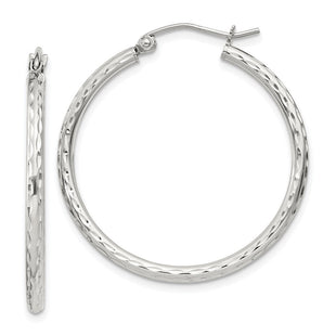 Sterling Silver Diamond Cut Hoop Earrings (Style QE4462SP)