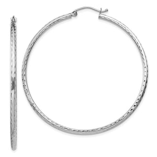 Sterling Silver Rhodium Plated Diamond Cut Hoop Earrings (Style QE4466)