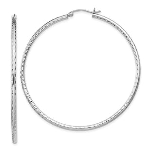 Sterling Silver Rhodium Plated Diamond Cut Hoop Earrings (Style QE4467)