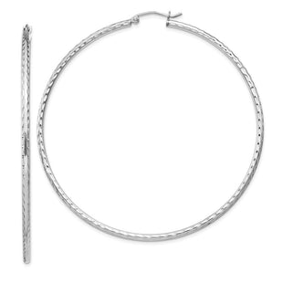 Sterling Silver Rhodium Plated Diamond Cut Hoop Earrings (Style QE4469)
