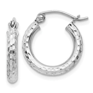 Sterling Silver Rhodium Plated Diamond Cut Hoop Earrings (Style QE4472)