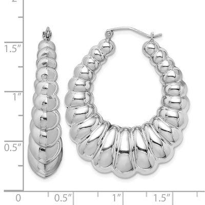 Sterling Silver Rhodium-plated Polished Shrimp Oval Hoop Earrings, 41 x 34mm
