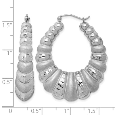 Sterling Silver Rhodium-plated Satin & D/C Shrimp Oval Hoop Earrings, 41 x 8.7mm